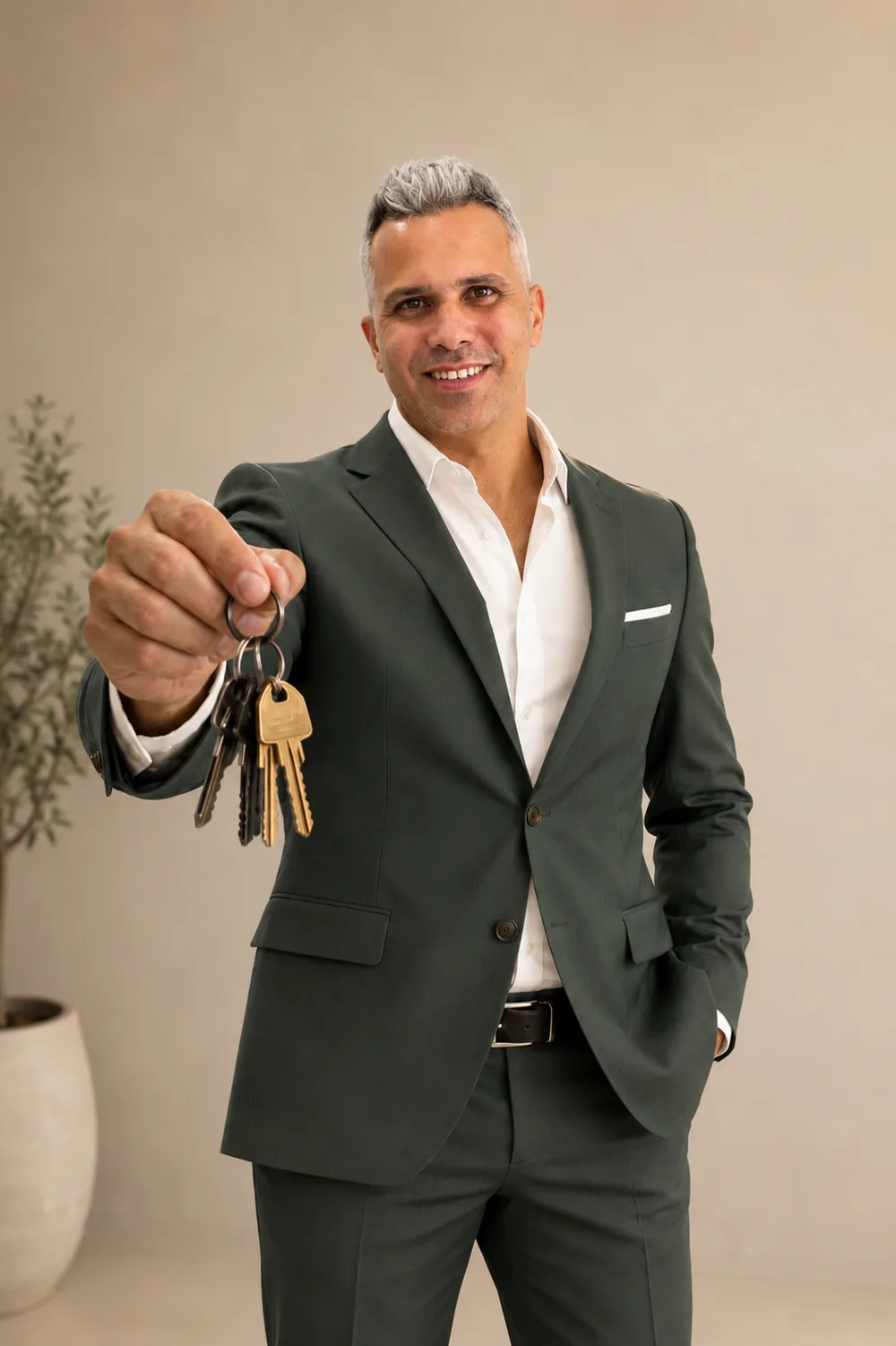 Carlos García González, Realtor® de Phantom Real Estate, sosteniendo las llaves de una propiedad